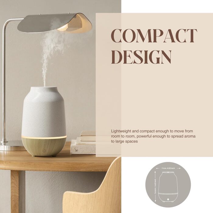 Аромадифузор SALKING, керамічний ультразвуковий ароматерапевтичний дифузор для ефірних олій, з функцією автоматичного вимкнення, теплий білий, світло-білий дифузор з текстурою дерева для домашнього офісу або йоги