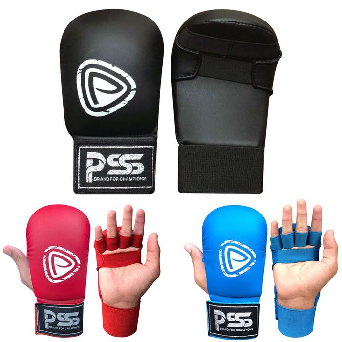 Дитячі рукавички для карате без пальців, захист для карате, юніорські, без великого пальця, зі штучної шкіри, чорні, сині, червоні, розмір S, чорні