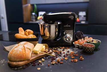 Планетарний кухонний комбайн Lehmann з чашею з нержавіючої сталі 5 л Багатофункціональний міксер 2200 Вт 6-швидкісна тістомісна машина Включаючи кришку для бризок, гачок для тіста та віночок