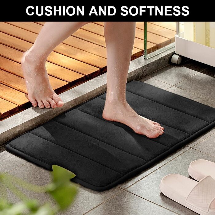 Комплект килимків для ванної кімнати, 3 предмета, килимок для ванної з нековзною підкладкою, м&39який килимок для душу, килимок, що миється та швидко сохне, для душу, туалету та ванни, 50x80 U-подібний 50x60 40x60 см (чорний)