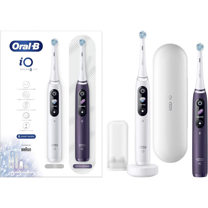 Набір Oral-B з 2 електричних зубних щіток iO 8, білий/фіолетовий, 2 шт. и білий і фіолетовий