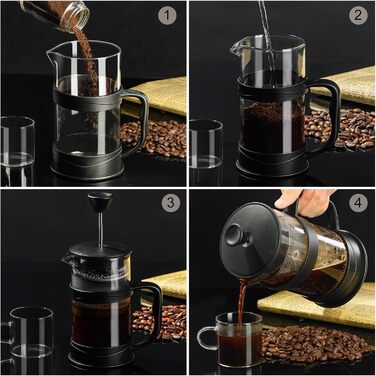 Кавоварка ParaCity French Press, фільтр з нержавіючої сталі та термостійкий скляний кавоварський прес, кавоварка холодного заварювання, хороша як подарунок для подорожей та дому (1000 мл)