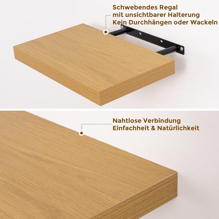 Дерев&39яна настінна полиця, надзвичайно широка 23,5 см, настінна дошка 40 см, дубова полиця, комплект з 2 шт., плаваюча полиця, полиця для кухні, кабінету, ванної кімнати, спальні та вітальні, дуб 40x23,5x3,8 см - комплект з 2 шт.