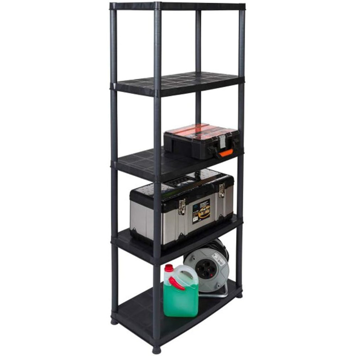 Пластиковий стелаж Kreher, стелаж для зберігання з 5 полицями, чорний. Вантажопідйомність 150 кг. 71 x 38 x 171 см. Сертифіковано TV Rheinland.