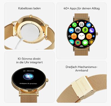 Розумний годинник Zenwatch Venice Pro 2.0 Gold з Bluetooth-телефонією 1,32-дюймовий AMOLED 466x466, 123 спортивні режими, серцевий ритм, артеріальний тиск та SpO2, водонепроникність IP68, акумулятор 200 мАг, сумісний з Android та iOS