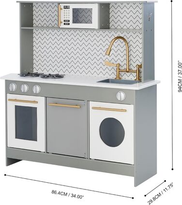Сіра дитяча кухня Ігрова кухня Дитяча ігрова кухня Дерев&39яна кухня Teamson Kids TD-12681A
