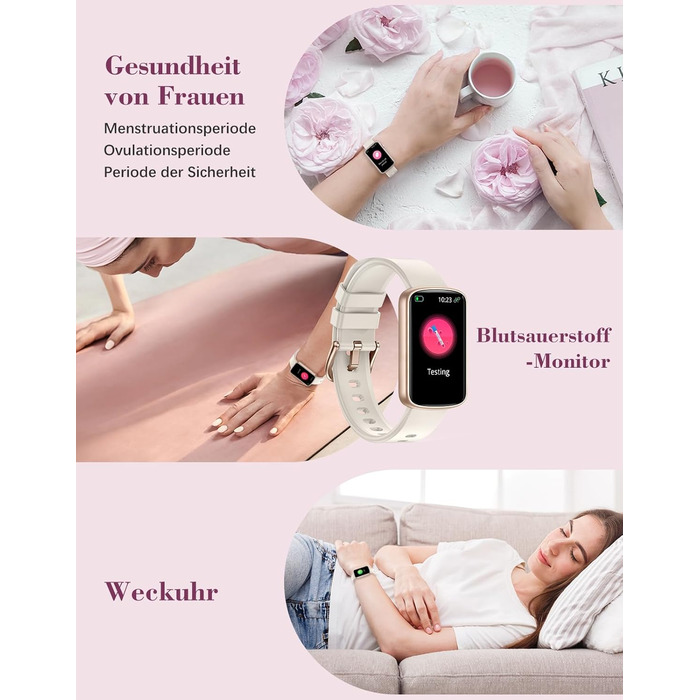 Жіночий смарт-годинник для фітнесу, тонкий фітнес-трекер, крокомір, з монітором серцевого ритму, вимірюванням SpO2, моніторингом сну, маленьким водонепроникним IP68 смарт-годинником, спортивним годинником для Android iOS, телефону Polarsterngold