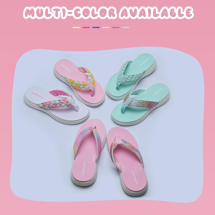 Шльопанці WateLves для дітей, дитячі сандалі-стрінги, дитячі сандалі для басейну на товстій підошві, літні пляжні та басейнні, нековзні сандалі-стрінги, розмір 33 EU, рожеві, з риб&39ячою лускою