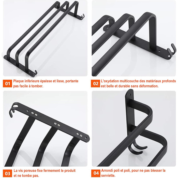 Полотенцесушитель без свердління, чорний, ванна кімната, настінний набір аксесуарів для ванної кімнати, кухонний полотенцесушитель