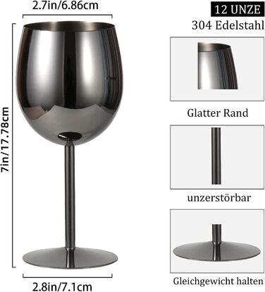 Келих для вина LELELINKY 350 мл Келихи для червоного вина з нержавіючої сталі, небиткі келихи для вина, келихи для шампанського та
