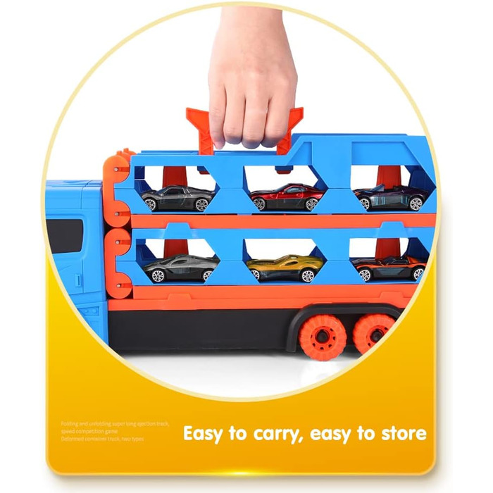 Іграшкові машинки VATOS Transport Truck для хлопчиків 3, 4, 5, 6 років, портативна іграшкова вантажівка на гоночній трасі з 6 гоно