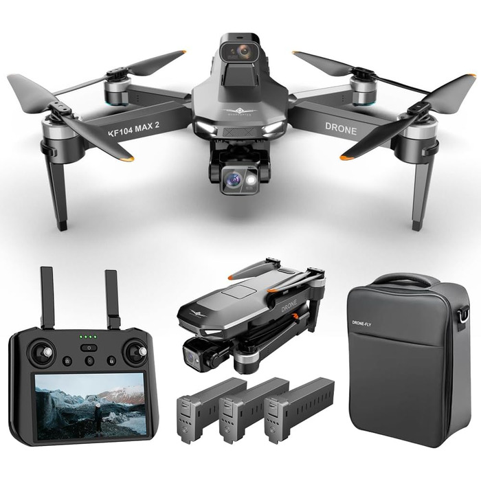 Дрон X-Verse KF104 MAX2 із камерами 4K HD EIS, пульт дистанційного керування з екраном, дистанційне керування 6 км, 3-осьовий підв