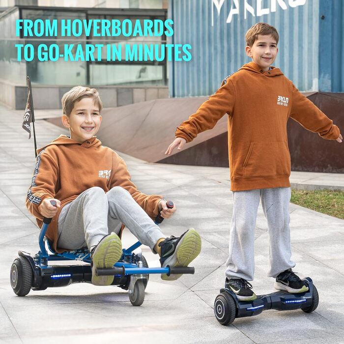 Гіроскутер EVERCROSS EV2 із сидінням – акумулятор 5,2 Аг, 15 км/год, музика через Bluetooth, 7-кольорове підсвічування педалей, вантажопідйомність 85 кг, з ховеркартом для дітей, підлітків та дорослих