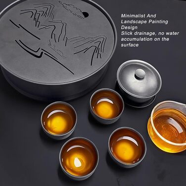 Набір для чаювання Луокуте Пурий Ті Гунфу, термостійкий чайник та 4 чашки по 30 мл, ідеальний для подорожей, відпочинку на природі та офісу