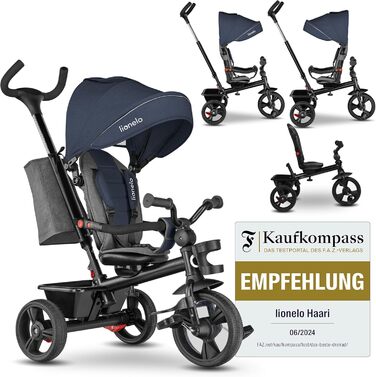 Триколісний велосипед LIONELO Haari 2в1 з ручкою від 18 місяців до 25 кг, вперед і назад, безкамерні гумові шини, вільний хід, кош