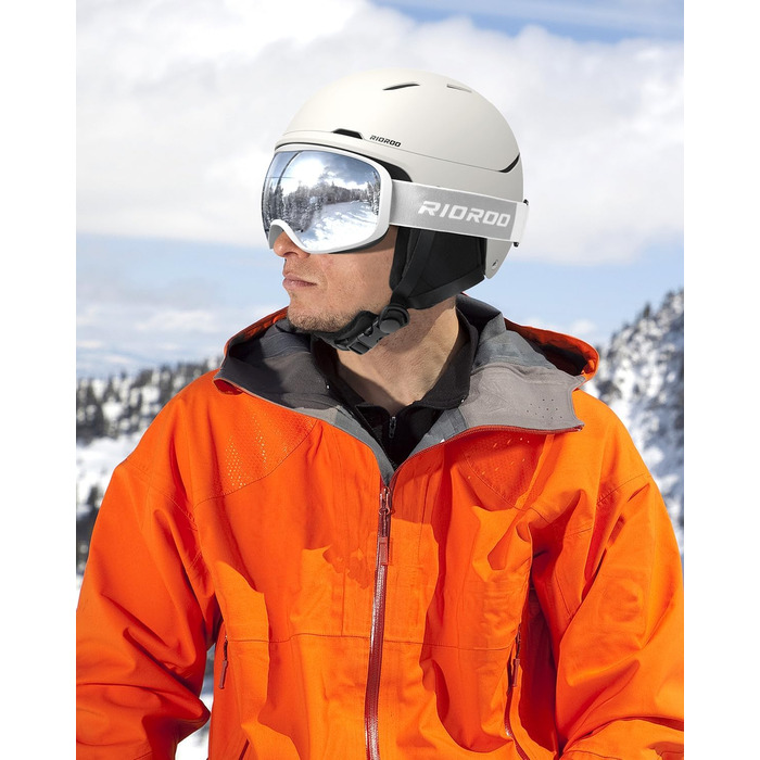 Лижний шолом, лижні шоломи для чоловіків, жінок та дітей, регульовані розміри, теплі пухнасті амбушури, шолом для сноуборду, легкий лижний шолом з регульованою системою вентиляції, сумісний з лижними окулярами, колір яєчної шкаралупи, розмір M