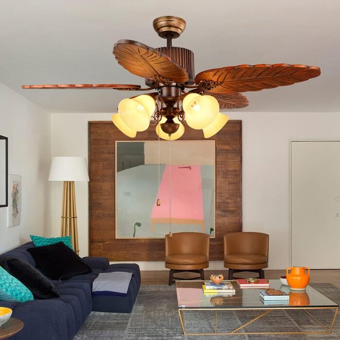 Стельовий вентилятор FAZRPIP низькопрофільний і легкий, 5 лопатей вентилятора з масиву дерева, стельові світильники з підсвічуванн