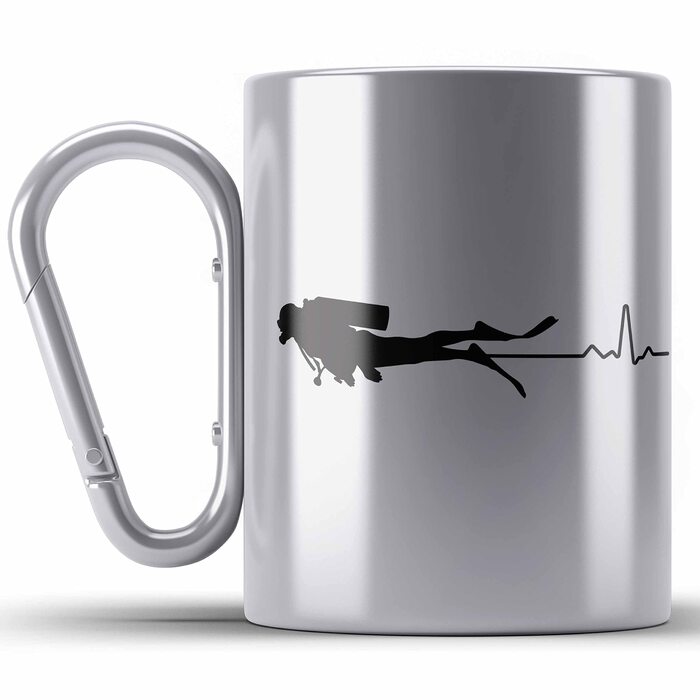 Тренд - Кружка для дайвінгу з нержавіючої сталі з карабіном, подарунковий карабін, кружка з нержавіючої сталі, ідея подарунка з нержавіючої сталі для чоловіків, графічна еволюція дайвінгу, інструктор з дайвінгу, кухоль для дайвінгу (срібна)