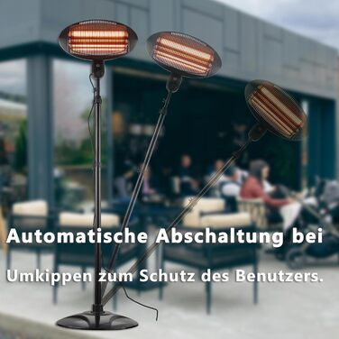 Електричний кварцовий обігрівач для саду та патіо DONYER POWER 2 кВт, водонепроникний, окремостоячий, для зовнішнього використання