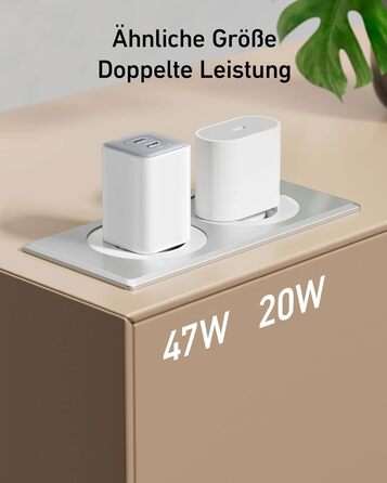 Зарядний пристрій Anker USB C 47 Вт, зарядний пристрій 523 (Nano 3), компактний із швидким зарядним пристроєм GaN на 2 порти для i