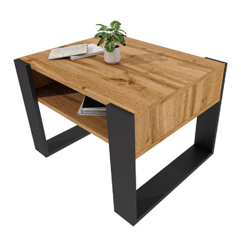 Журнальний столик 6553,6 см Стіл для вітальні з інженерної деревини, Міцний та сучасний журнальний столик з додатковим місцем для зберігання Журнальний столик, дуб Вотан/чорний, прямокутний 6553,6 см Дуб Вотан / чорний