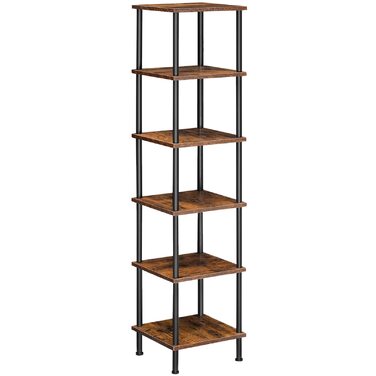 Полиця HOOBRO, 6-ярусна книжкова шафа, вузька кутова полиця, окремостояча полиця, промислова полиця, полиця для зберігання, офісна полиця, відкриті полиці для вітальні, спальні, балкона, кухні, вінтажний коричневий EBF55CJ01 Вінтажний коричневий чорний 30