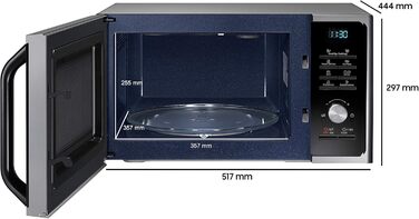 Мікрохвильова піч Samsung MG2BF303TCS/EG з грилем, 900 Вт, 28 л місця для приготування їжі (дуже велике), ширина 51,7 см, розморожування з живленням, 26 автоматичних програм, срібло