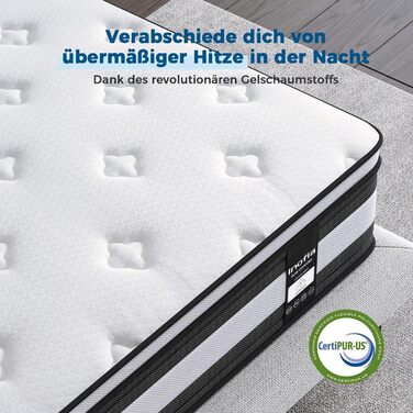 Матрац Inofia H3/H4 180200 28 см - 7-зонний пружинний матрац, пружинний матрац KhlNest у формі кишенькової платформи, сертифікований Oeko-Tex бочковий пружинний матрац у формі кишенькової платформи - 100 ночей пробного сну 180200 см