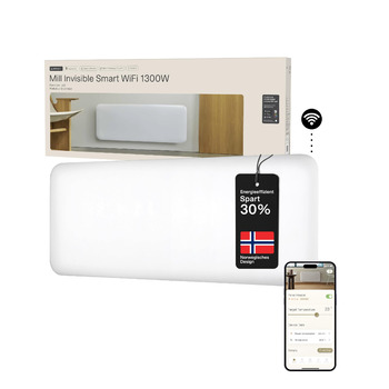 Електричний радіатор Mill Invisible WIFI 1300 Вт, розумний енергозберігаючий електричний обігрівач для 15-19 м, електричний радіатор для ванної кімнати, настінний обігрівач, електричний радіатор, розроблений у Норвегії - білий 15-19 м