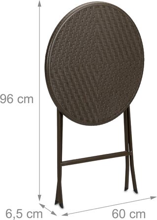 Садовий стіл Relaxdays під ротанг, круглий, ВxГ 75 x 60 см, коричневий Балконний стіл, вуличний стіл, пластик та метал