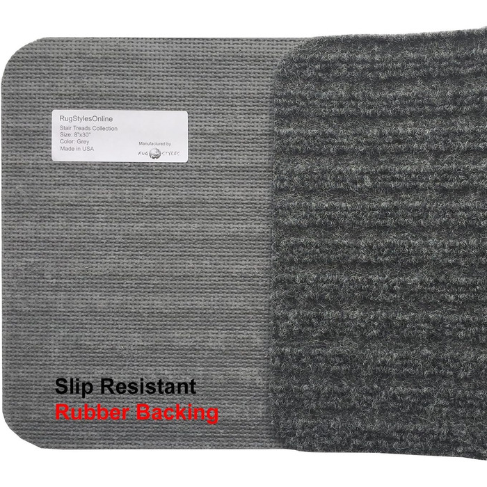 Колекція сходових сходинок RugStylesOnline з нековзним килимовим покриттям для приміщень Темно-сірий Комплект із 13 предметів (8 x 30 дюймів) 22 x 76 см (прямокутний) Темно-сірий