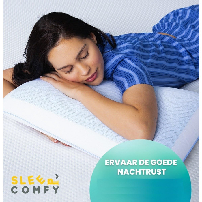 Подушка SLEEP COMFY преміум-класу з гелевої піни з ефектом пам&39яті ортопедична підтримка шиї, сертифікована Oeko-Tex, технологія охолоджувального гелю для всіх положень сну (комфорт влітку та взимку) з ефектом пам&39яті 60x40x13