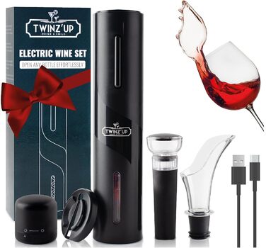 Штопор для вина 6-в-1 USB електричний відкривач для пляшок з різаком для капсул, наливачем, вакуумним насосом, ковпачком і USB-кабелем - електричний відкривач для вина для любителів вина