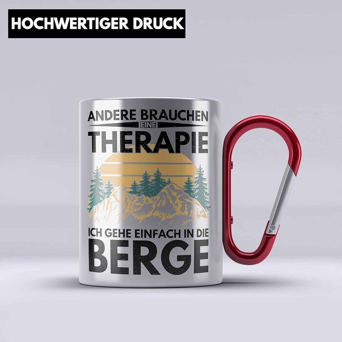 Тренд - Гори з нержавіючої сталі, кухоль з карабіном, подарунок, терапія, кумедний вислів, піший туризм, скелелазіння, трекінг (червоний)