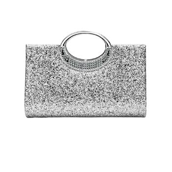 Клатч вечірній, блискуча сумочка, вечірня сумочка з камінням, сріблястий