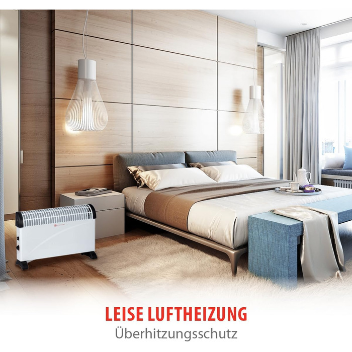 Електричний конвекційний обігрівач alpina CHYO2 електричний радіатор потужністю 2000 Вт з регульованим термостатом та функцією турбо для приміщень площею до 15 м білий