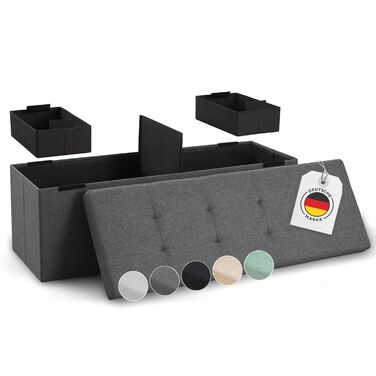 Лавка для зберігання Blumtal 2 додаткові коробки - Лавка для зберігання 110x38x38 см - Скриня для зберігання - Зручний табурет з місцем для зберігання - Пуф - Коробка для зберігання кольору антрацит 110x38x38 см