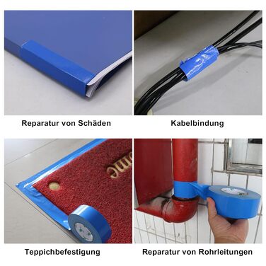 Рулони синьої клейкої стрічки - Водонепроникна клейка стрічка для внутрішнього та зовнішнього використання - Тканинна стрічка 50 м x 50 мм (Синя), 3