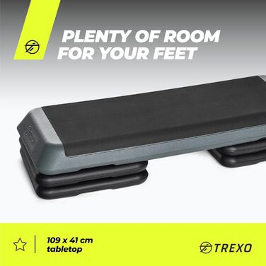 Степер TREXO для аеробного фітнесу для кардіотренувань, аксесуар для домашнього спортзалу з регульованою висотою (10, 15, 20 см), підходить для тренувань до 250 кг, чорний/рожевий, 109 x 41 см, TRX-AS01 сірий
