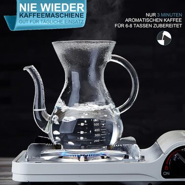 Кавоварка Pauzema 800 мл, кавоварка з постійним фільтром 6-8 чашок з ручкою Графин для кави Боросилікатне скло Термостійке