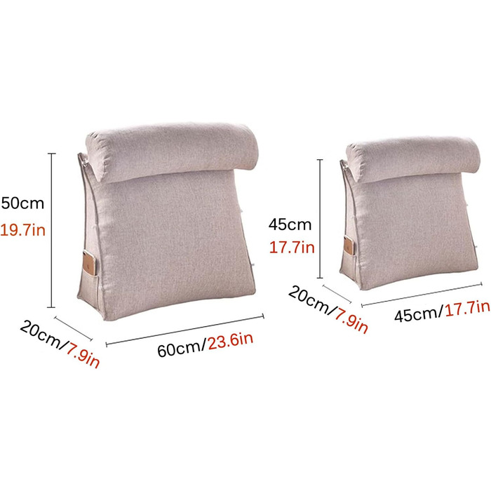 Подушка для спинки дивана, трикутна подушка для дивана, велика клиноподібна подушка для дивана, трикутна подушка для узголів&39я ліжка, подушка для читання з регульованою опорою для шиї, знімний чохол, який можна прати (6 x 45x45 см)