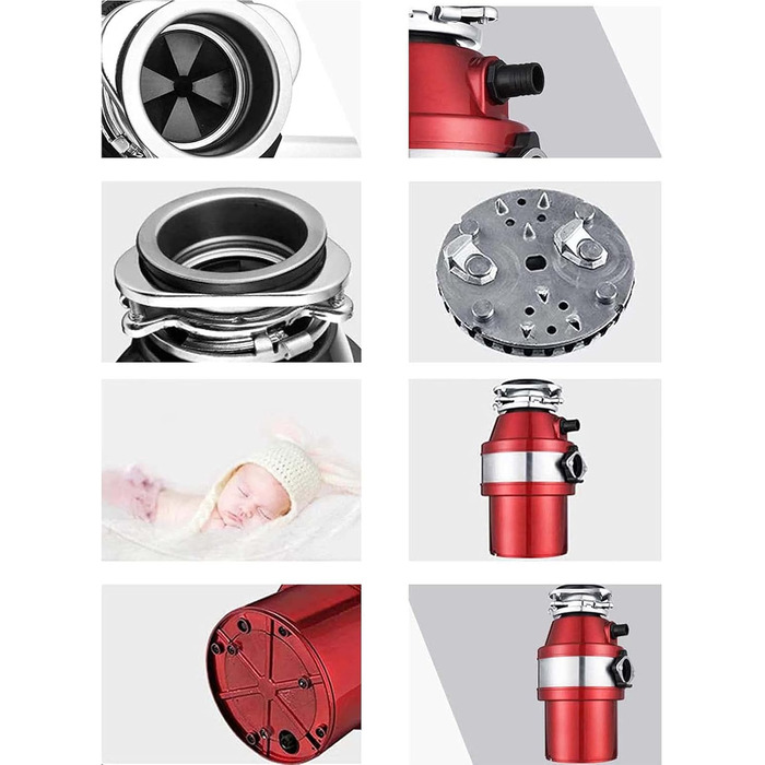 Подрібнювач побутових харчових відходів 370 Вт, багатоступеневий подрібнений подрібнювач кухонних відходів для прибирання сміття, Black Schwarz