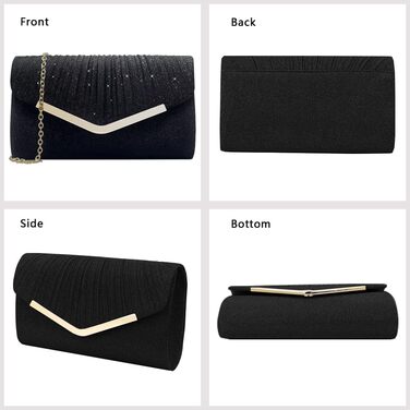Клатч жіночий блискучий, мініатюрна сумочка-конверт, елегантна вечірня сумочка для нареченої, з від'ємним ланцюжком для весілля, вечірки, випускного (Чорний)