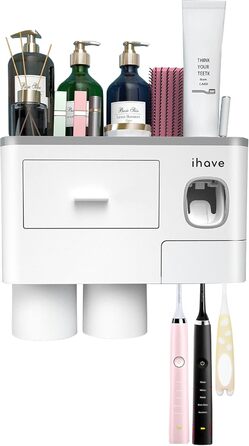 Тримач для зубних щіток для прикраси ванної кімнати, настінний тримач для зубних щіток на 2 кружки з дозатором зубної пасти, аксес