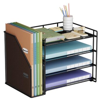 Органайзер для столу VITVITI, 4-рівневий лоток для листів, тримач для файлів з файлами для журналів, офісний органайзер для документів A4, тримач для файлів для журналів (чорний)