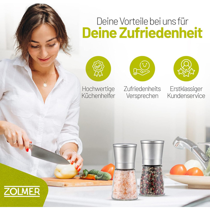 Набір млинів для спецій ZOLMER з 2 шт. з регульованим керамічним подрібнювачем - Noble salt mill & pepper mill виготовлений з високоякісної нержавіючої сталі - Також доступний як млин для чилі без вмісту спецій