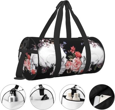 Дорожня сумка-циліндр з квітково-черепним принтом, спортивна сумка для чоловіків та жінок, сумка-мішок, спортивна дорожня сумка