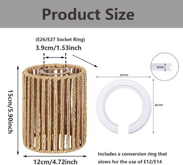 Абажур з ротанга в стилі бохо Заміна абажура Підвісний світильник Торшер Паперовий абажур Підвісний абажур Плетені лампи Ліхтар Настільна лампа Аксесуари для настільної лампи своїми руками Підвісні світильники Стельовий світильник, 3 шт.