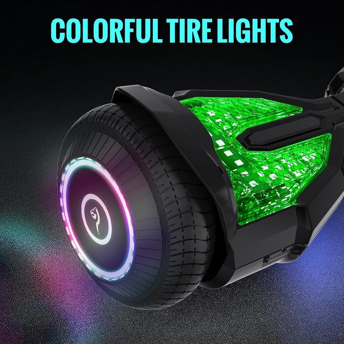 Гіроскутери EVERCROSS EV2 із сидінням – акумулятор 5,2 Аг, 15 км/год, музика через Bluetooth, 7-кольорове підсвічування педалей, вантажопідйомність 85 кг, з ховеркартом для дітей, підлітків та дорослих