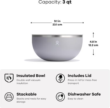 Ізольована миска для сервірування на відкритому повітрі Hydro Flask - Контейнер для їжі з нержавіючої сталі з кришкою - Camping Kitchen Essentials 3 Qt Surf Blue Surf 3 Qt 3 Qt